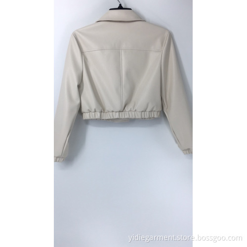 Jaket Tanaman Kulit Imitasi Krim Wanita